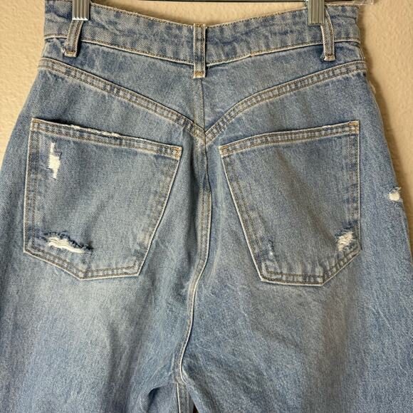 Zara Double Button Wide Leg Ripped Distressed Denim Jeans Size 8 - Picture 4 of 6